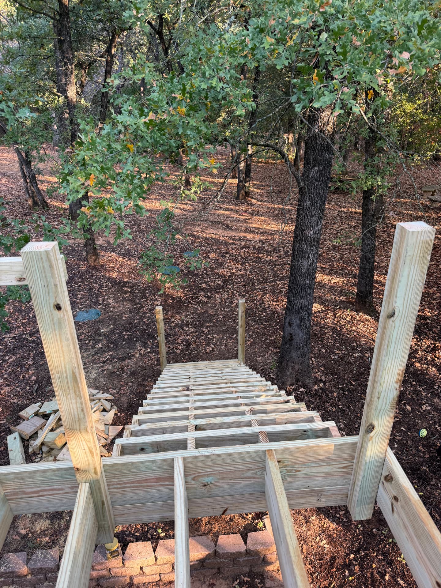 Stair stringers and treads framed off the new deck in Grandview, TX